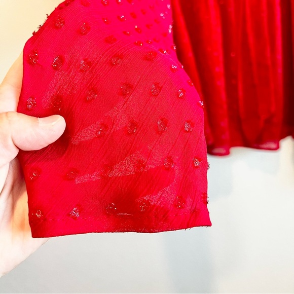 Tommy Hilfiger Red Clip Dot Pleated Tie Neck Blouse Large Holiday Work Top - Picture 6 of 12